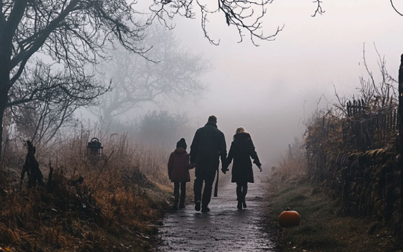 family visiting Pendle Hill, spooky adventure, October 2024, UK