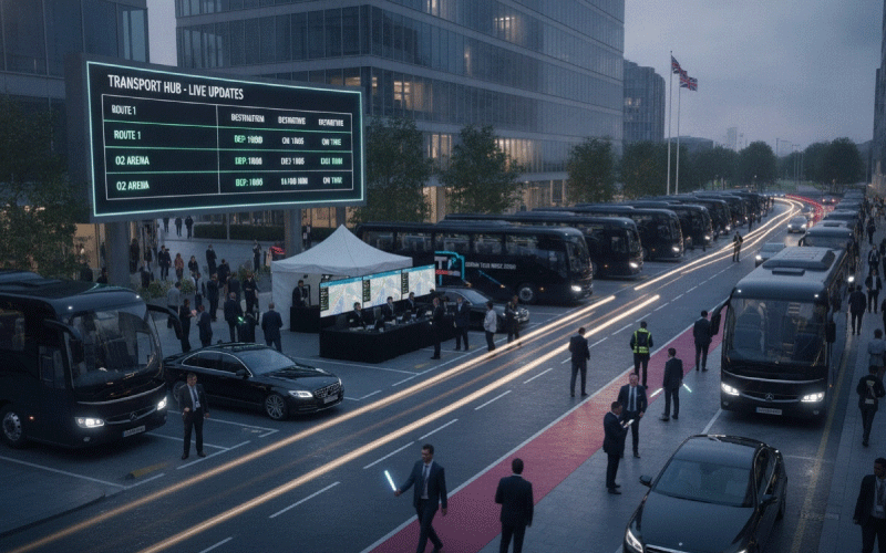 Corporate event transport and coach hire in London for London Tech Week 2026 at Olympia London