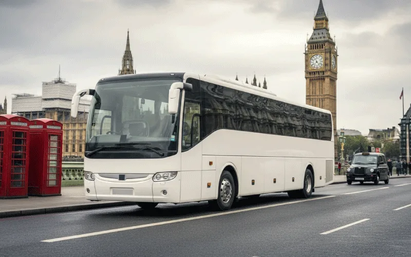 Fashion buyers and retail teams arriving at Olympia London by coach