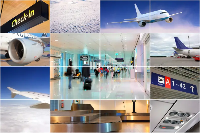 collage of airport images