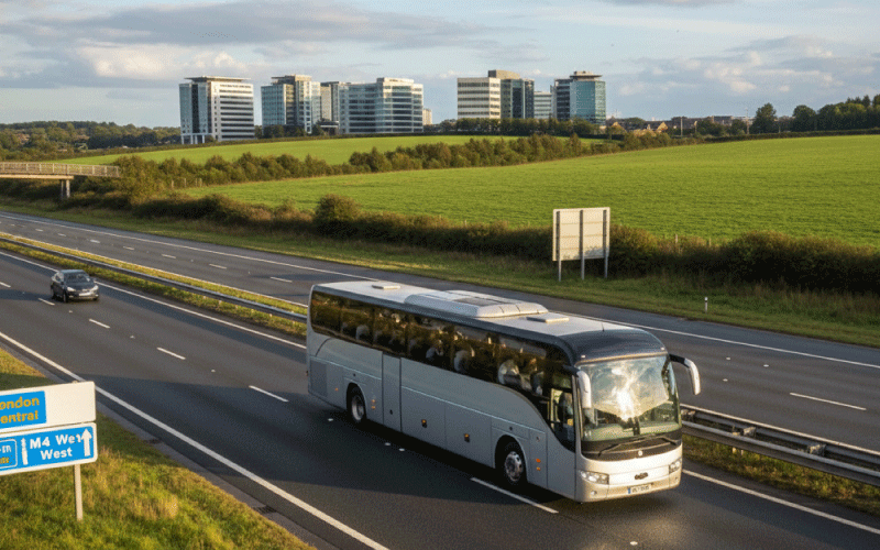 Staff shuttle coach transporting employees between UK offices