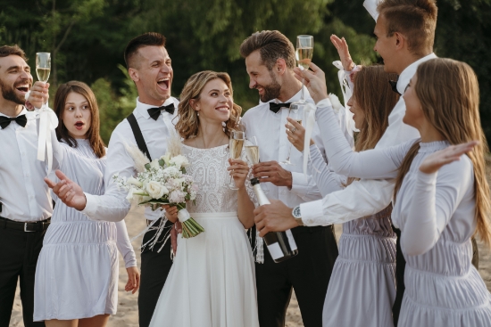 People Celebrating Wedding Beach