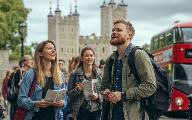 tourists lining up for a London attraction, UK culture, August 2024, UK