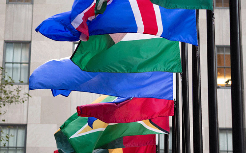 Commonwealth Day decor in the streets, UK trip, December 2024, UK