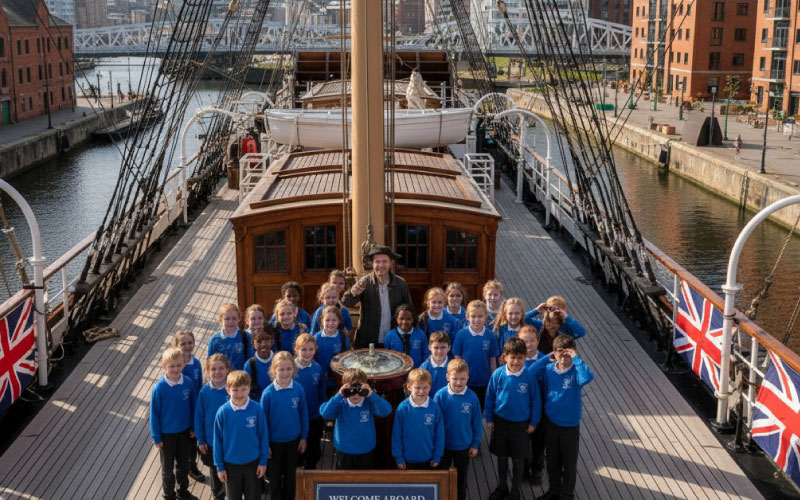 School group exploring the deck of Brunel’s SS Great Britain in Bristol