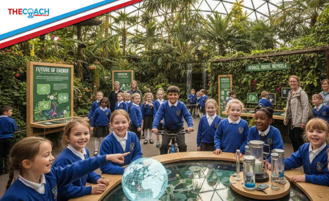 Pupils exploring interactive sustainability exhibits at the Eden Project Cornwall