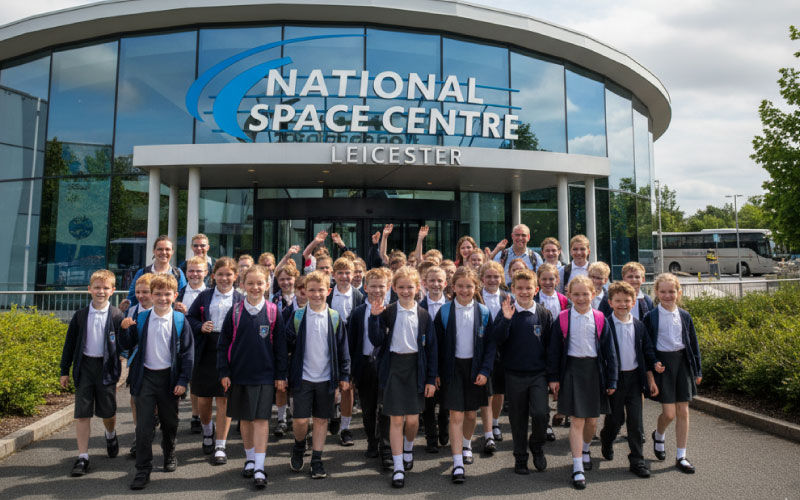 School group entering the National Space Centre in Leicester