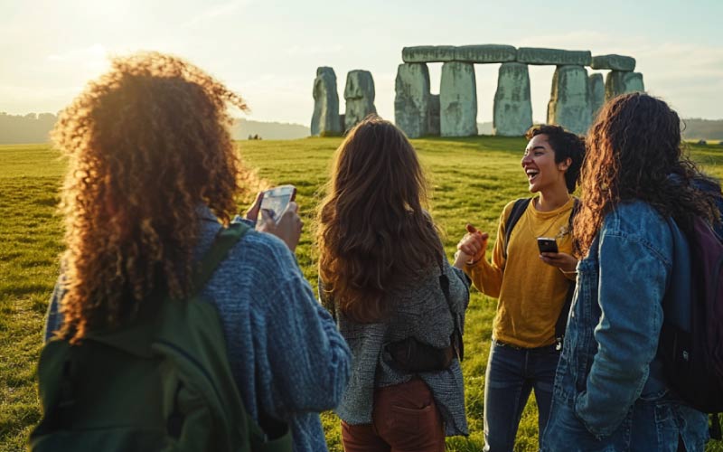 friends visiting the Stonehenge, UK culture and history, August 2024, UK