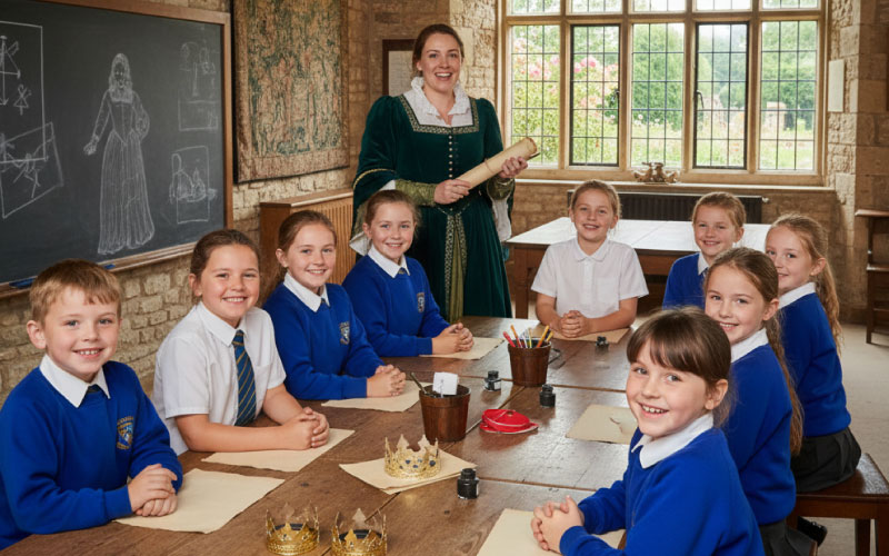 Pupils inside a classroom workshop at Shakespeare’s Birthplace Trust