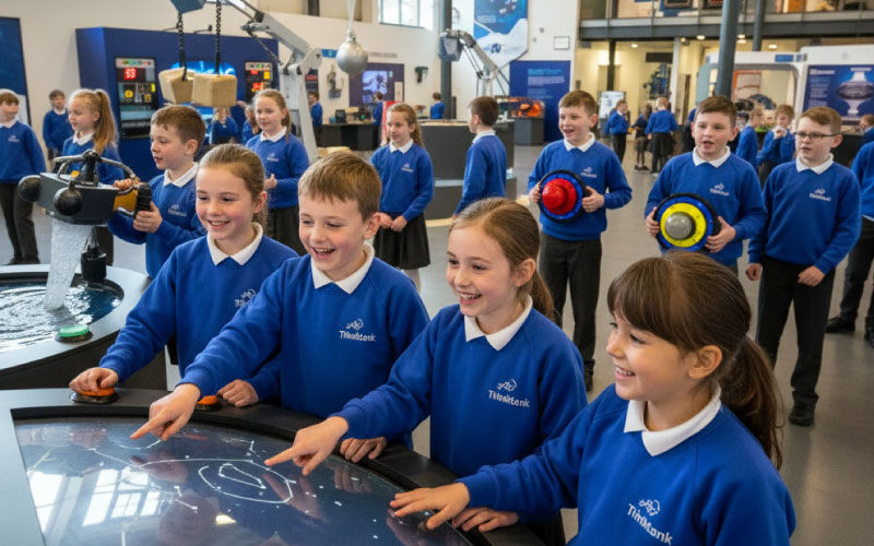School group exploring interactive exhibits at Thinktank Birmingham Science Museum