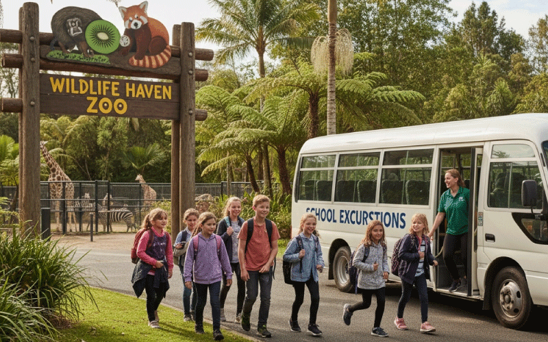 School coach parked outside a UK museum for a summer term field trip with students boarding safely