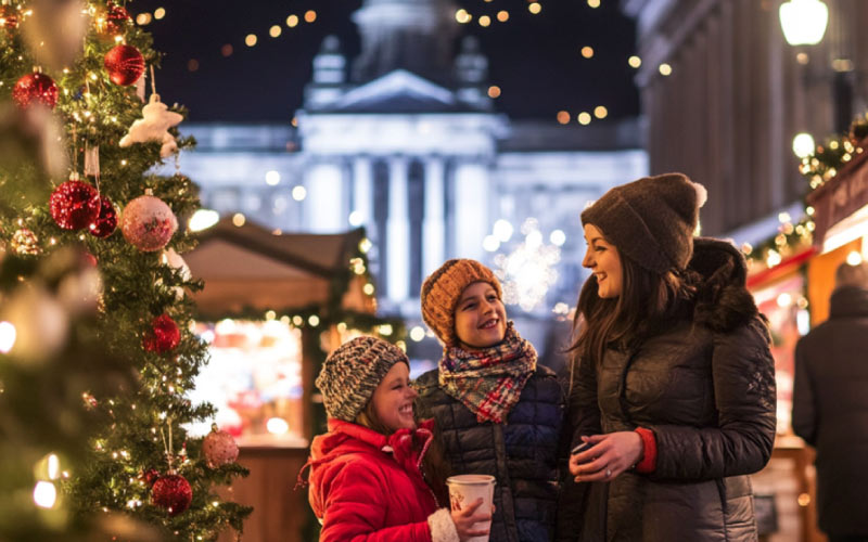 family celebrating Christmas in Belfast, Christmas vacation, September 2024, UK