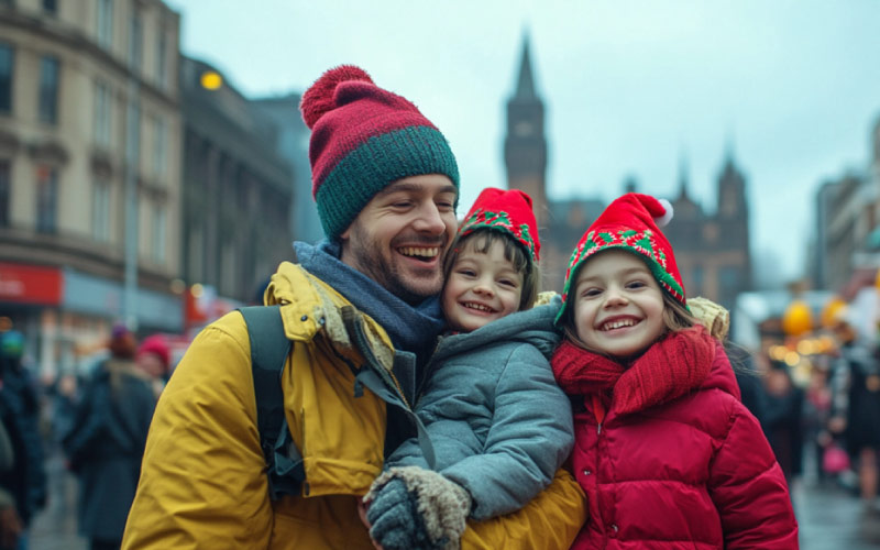 family celebrating Edinburgh in Belfast, Christmas vacation, September 2024, UK