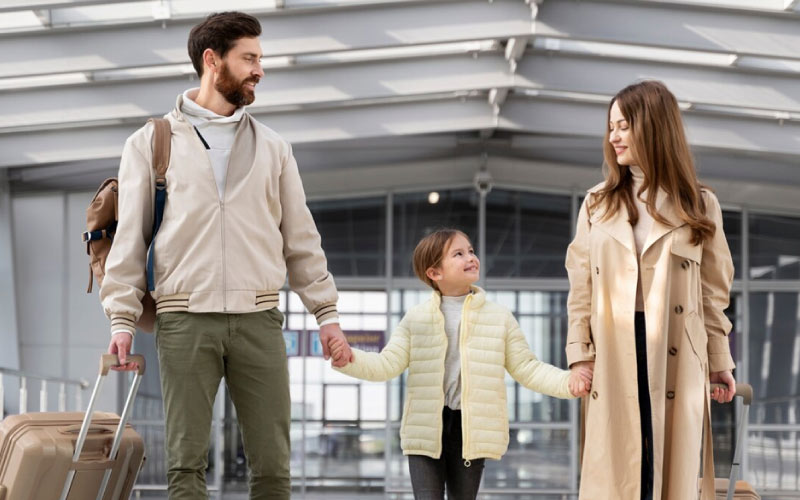 family stepping off the plane, family tours, August 2024, UK